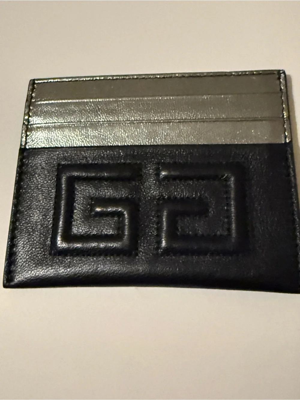 Givenchy 4G Embossed Leather Card Holder Black Silver